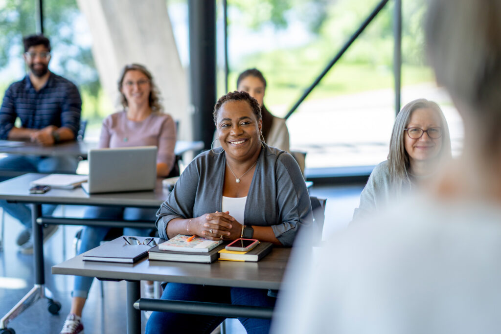People in a classroom learning